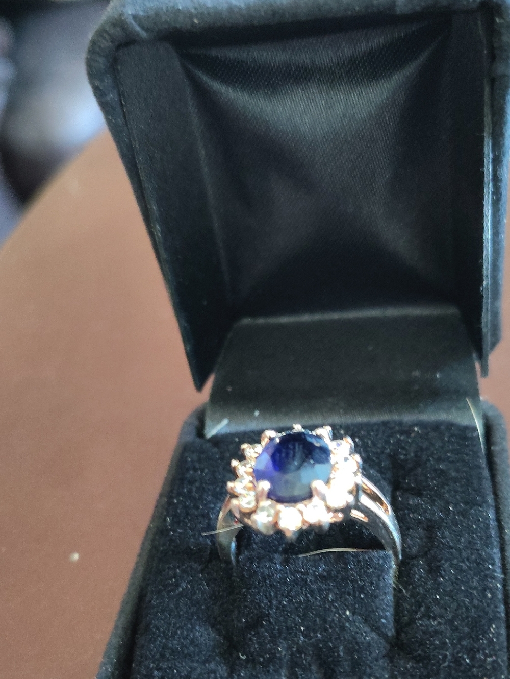 Elegant Deep Blue Halo Cocktail Ring for Women